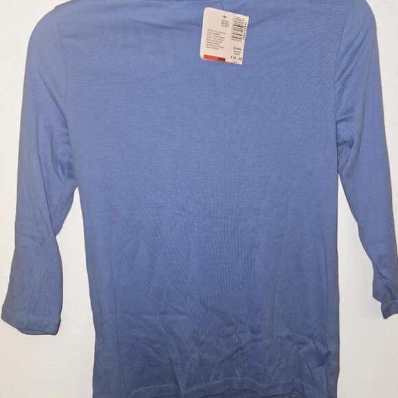 NWT Emily Daniels 3/4 Sleeve Ribbed Boat Neck Top - Marina Blue - Petite XS - Picture 3 of 6